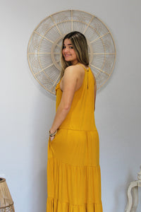 Mustard Boho Tiered Maxi Dress