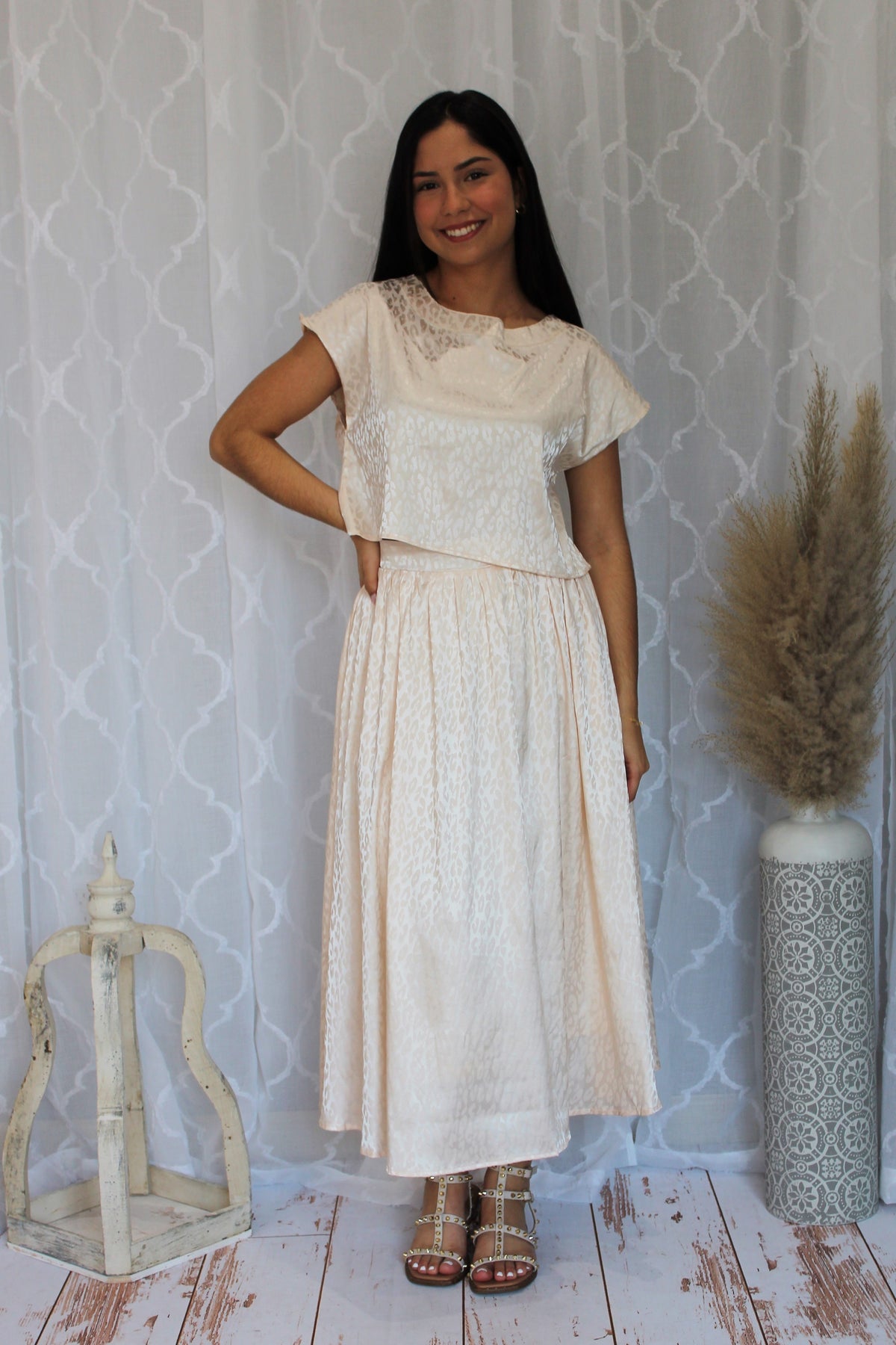 Cream Leopard Print Skirt Set