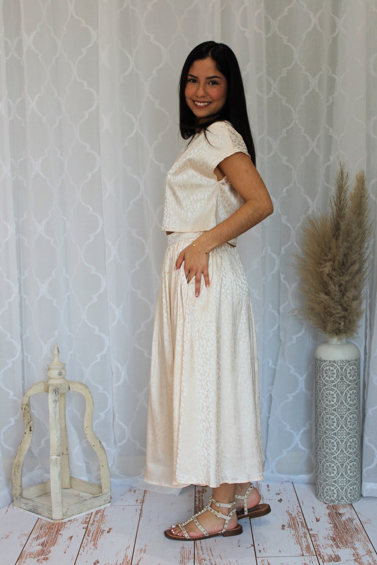 Cream Leopard Print Skirt Set
